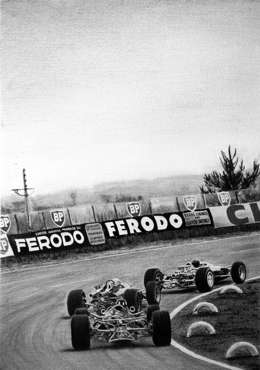 Tally-ho Jim Clark leads through the first bend - Original Artwork